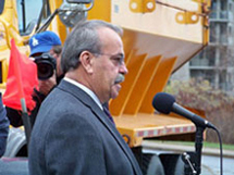 Transportation Minister Luke Ouellette speaks to media during the launch of the 2008-09 Safer Winter Highways campaign